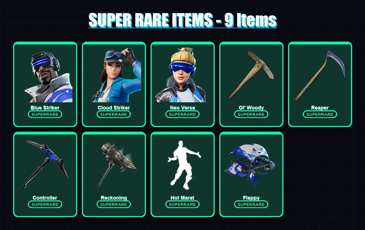 [PS4/PS5/XBOX/PC] | Blue Striker | Cloud Striker | Neo Versa | Fade | Enforcer | 92 skin | 98 pickaxe | 95 emote | 91 glider | Lv1468