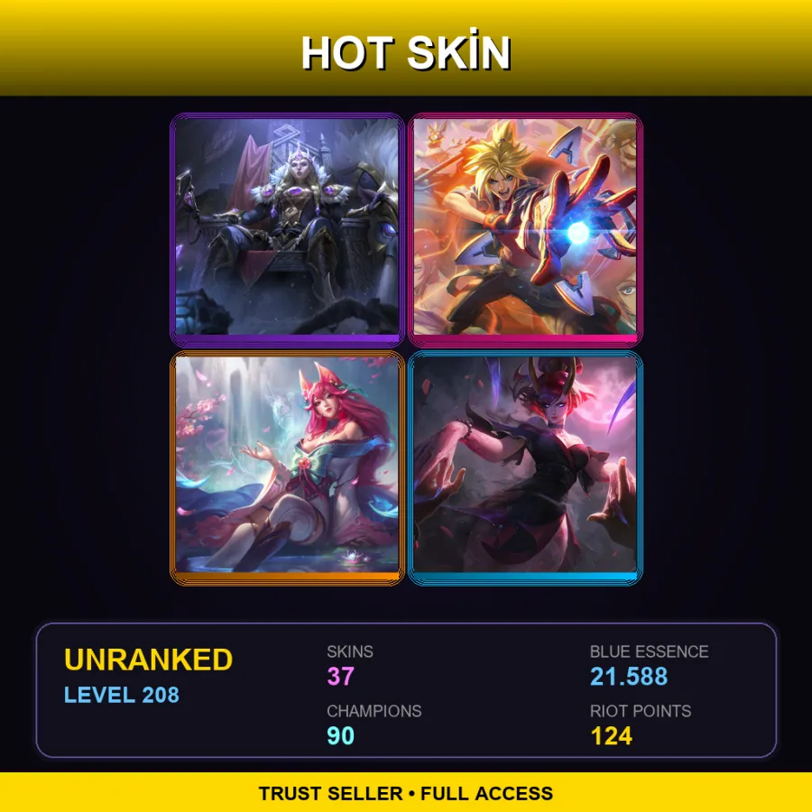 ME | Lv208 | Unranked | 37 Skin | 90 Champ — LoL account