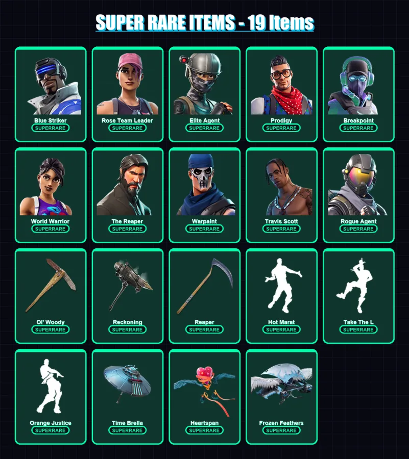 [PS4/PS5/XBOX/PC] | Blue Striker | Rose Team Leader | Elite Agent | Prodigy | Breakpoint | 152 skin | 120 pickaxe | 117 emote | 113 glider | Lv1452