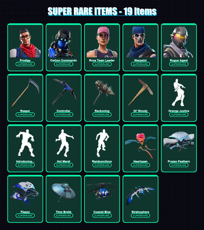 [PS4/PS5/XBOX/PC] | Prodigy | Carbon Commando | Rose Team Leader | Warpaint | Rogue Agent | 141 skin | 112 pickaxe | 191 emote | 85 glider | Lv898