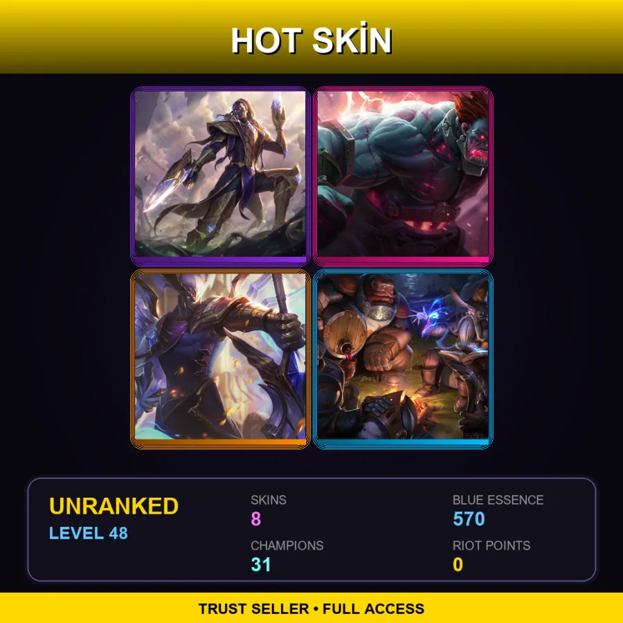 NA | Lv48 | Unranked | 8 Skin | 31 Champ — LoL account