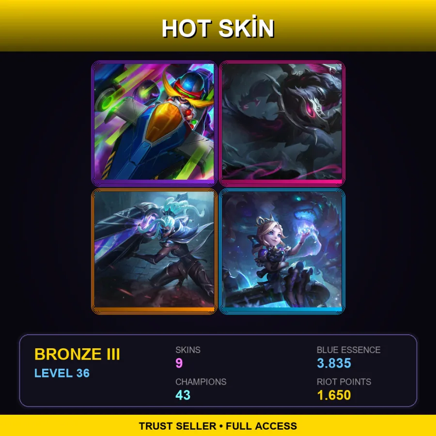 NA | Arcade Corki | Old God Warwick | Lunar Eclipse Senna | Winterblessed Annie | 9 Skin | 43 Champ | Bronze III | Lv36