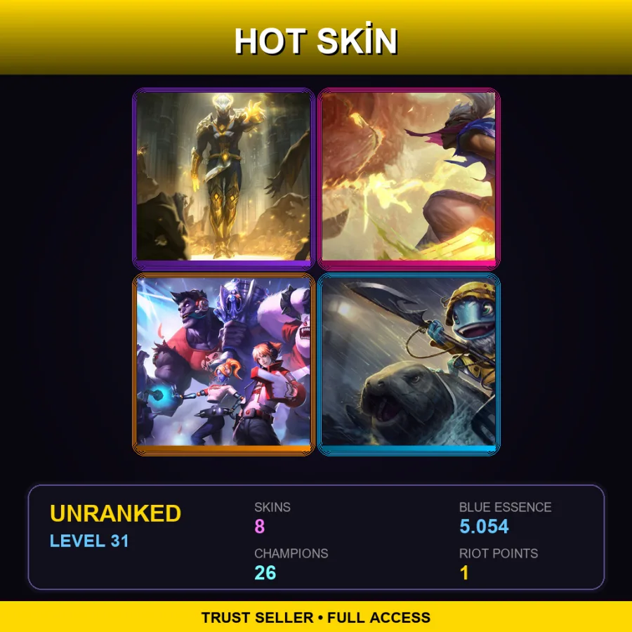 SG | Arclight Brand | Sandstorm Ekko | TPA Ezreal | Fisherman Fizz | 8 Skin | 26 Champ | Lv31