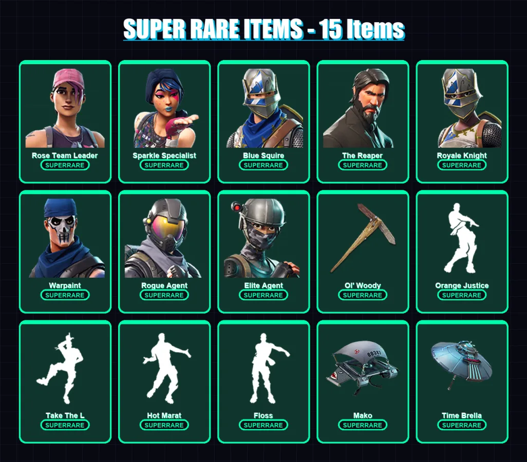 [PC/PSN] | Rose Team Leader | Sparkle Specialist | Blue Squire | The Reaper | Royale Knight | 80 skin | 80 pickaxe | 72 emote | 75 glider | Lv1406 — Fortnite account