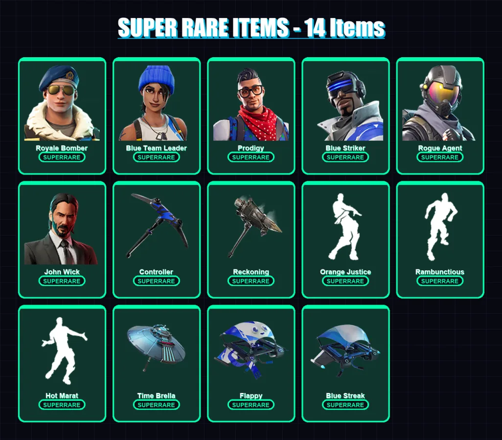 [PS4/PS5/XBOX/PC] | Royale Bomber | Blue Team Leader | Prodigy | Blue Striker | Rogue Agent | 59 skin | 68 pickaxe | 74 emote | 67 glider | Lv1164