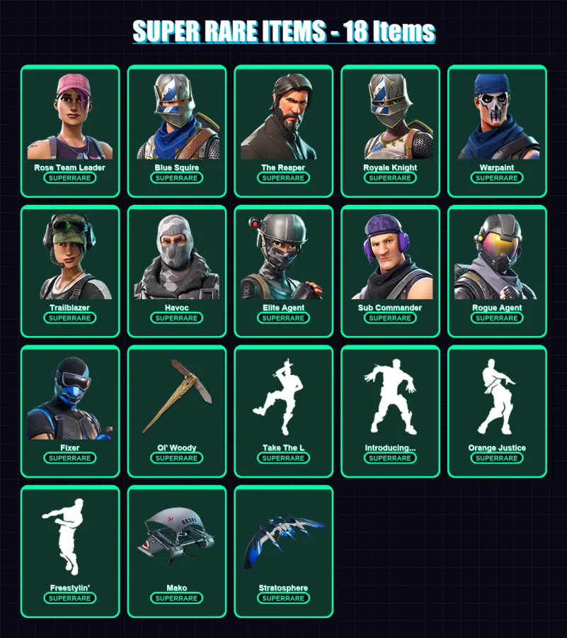 [PC/XBOX] | Rose Team Leader | Blue Squire | The Reaper | Royale Knight | Warpaint | 38 skin | 41 pickaxe | 42 emote | 39 glider | Lv676