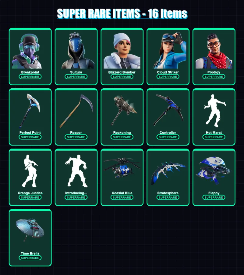[PS4/PS5/XBOX/PC] | Breakpoint | Sultura | Blizzard Bomber | Cloud Striker | Prodigy | 126 skin | 164 pickaxe | 127 emote | 145 glider | Lv2012