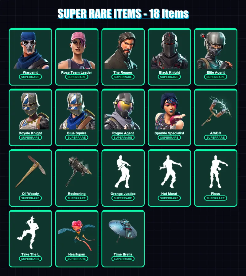 [PC/XBOX/PSN] | Warpaint | Rose Team Leader | The Reaper | Black Knight | Elite Agent | 108 skin | 106 pickaxe | 124 emote | 107 glider | Lv1612 — Fortnite account