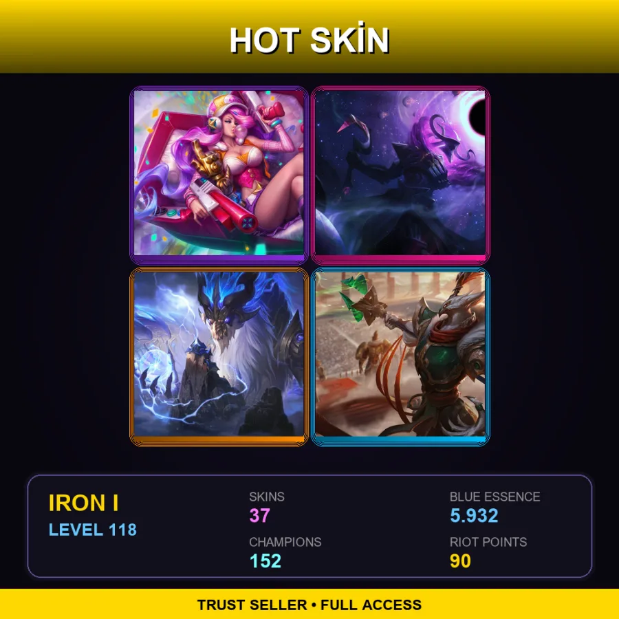 EUW | Lv118 | Iron I | 37 Skin | 152 Champ