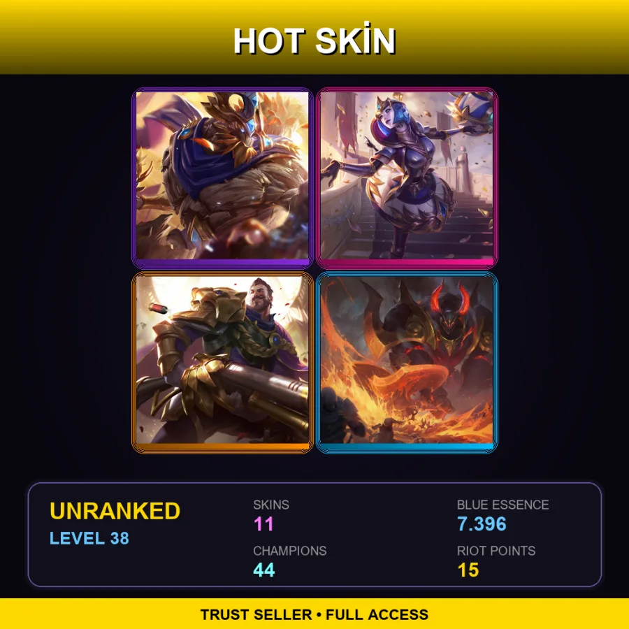 EUW | Lv38 | Unranked | 11 Skin | 44 Champ — LoL account