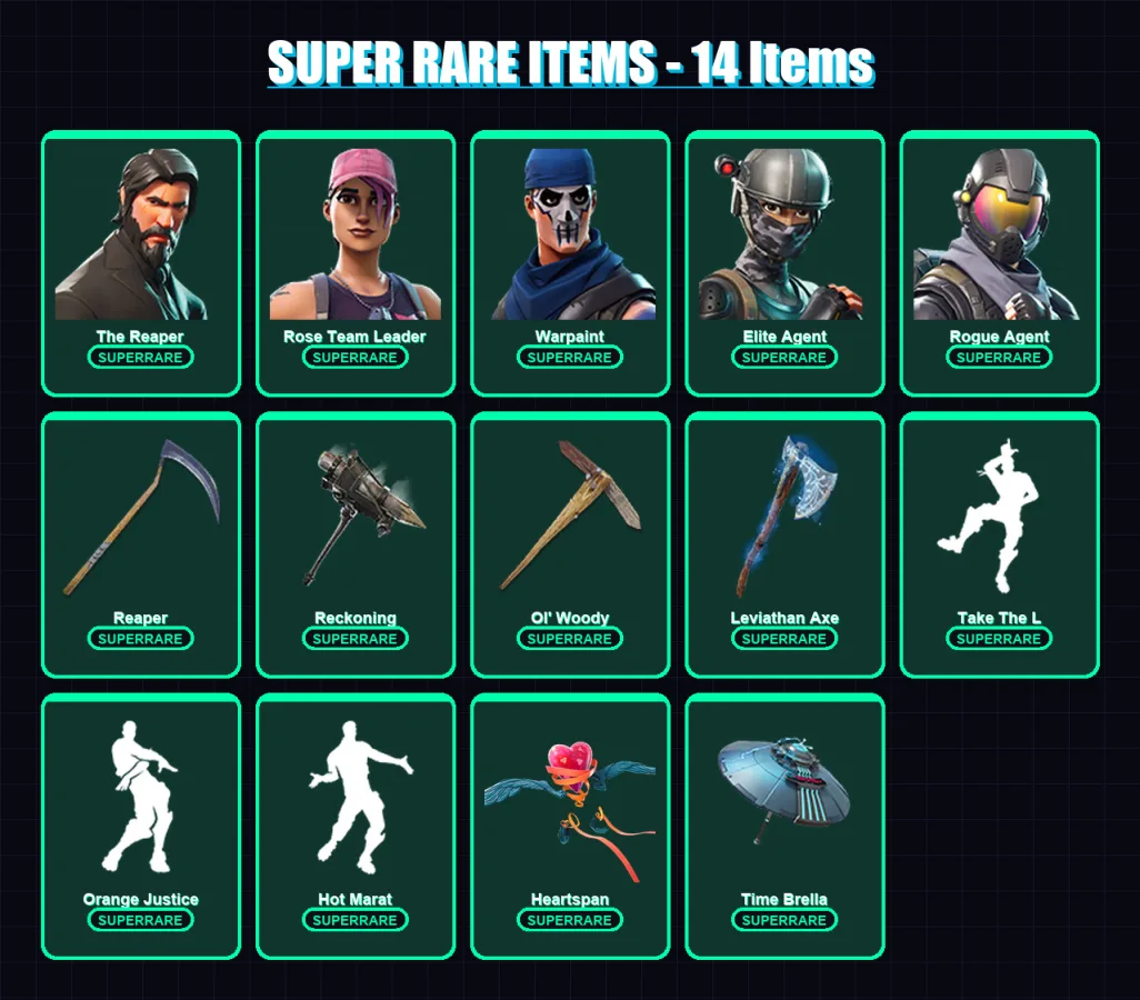 [PC/PSN] | The Reaper | Rose Team Leader | Warpaint | Elite Agent | Rogue Agent | 193 skin | 206 pickaxe | 192 emote | 192 glider | Lv3210