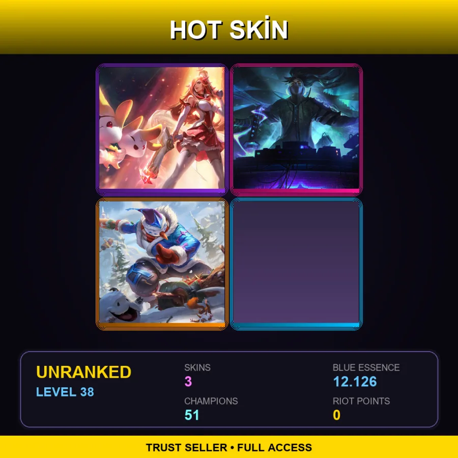 LAS | Lv38 | Unranked | 3 Skin | 51 Champ — LoL account