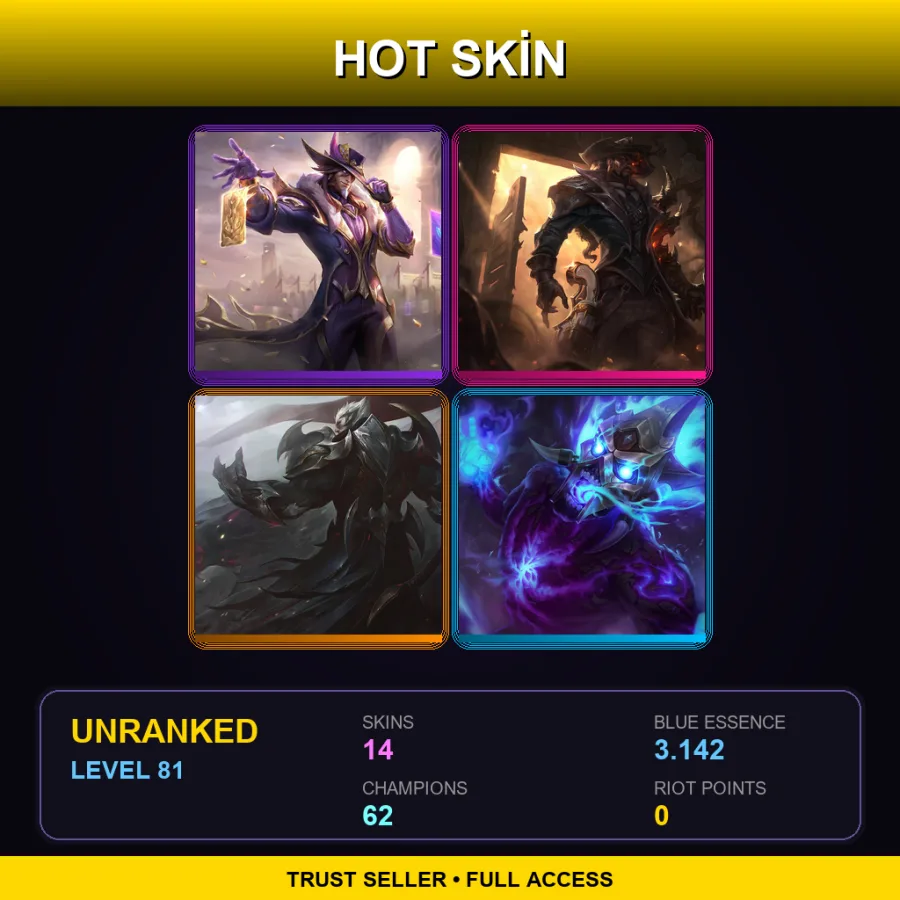 LAS | Victorious Twisted Fate | High Noon Lucian | God-King Darius | Spirit Fire Brand | 14 Skin | 62 Champ | Lv81