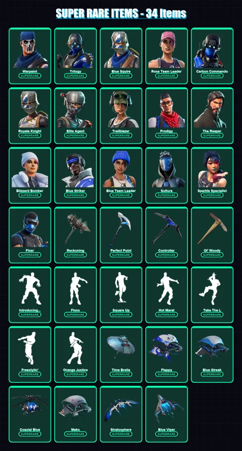 [PS4/PS5/XBOX/PC] | Warpaint | Trilogy | Blue Squire | Rose Team Leader | Carbon Commando | 70 skin | 61 pickaxe | 73 emote | 64 glider | Lv839 — Game account