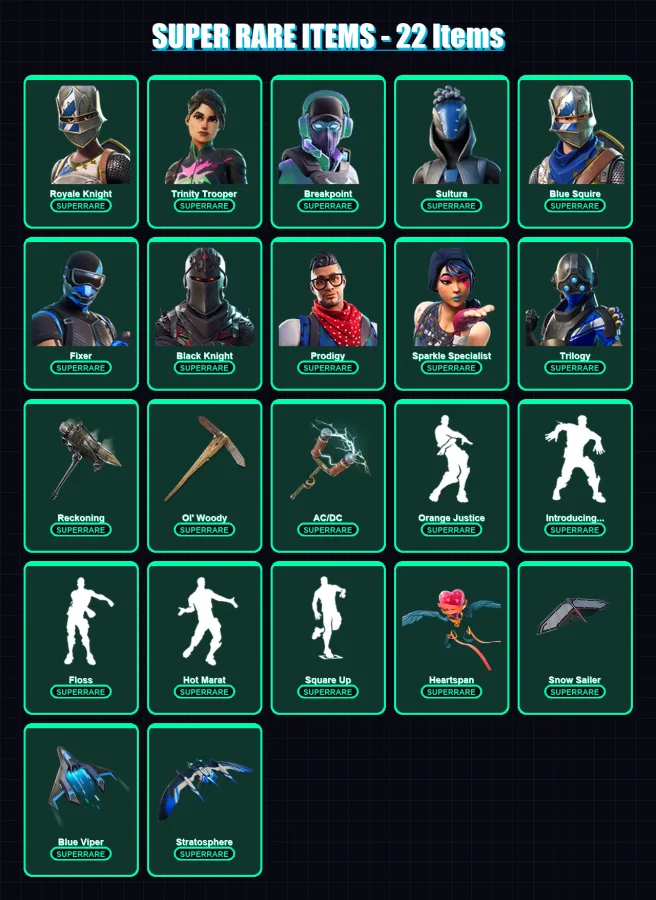 [PC/XBOX/PSN] | Royale Knight | Trinity Trooper | Breakpoint | Sultura | Blue Squire | 110 skin | 111 pickaxe | 123 emote | 105 glider | Lv1686 — Fortnite account