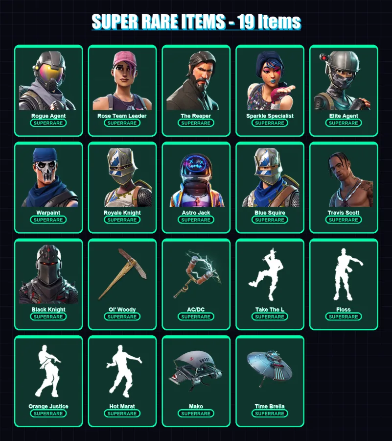 [PC/XBOX/PSN] | Rogue Agent | Rose Team Leader | The Reaper | Sparkle Specialist | Elite Agent | 57 skin | 73 pickaxe | 71 emote | 69 glider | Lv106