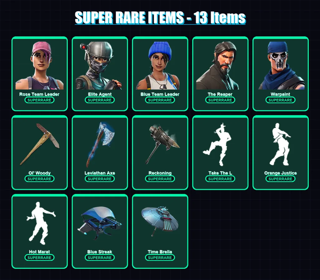 [PC/XBOX] | Rose Team Leader | Elite Agent | Blue Team Leader | The Reaper | Warpaint | 116 skin | 148 pickaxe | 116 emote | 140 glider | Lv2593