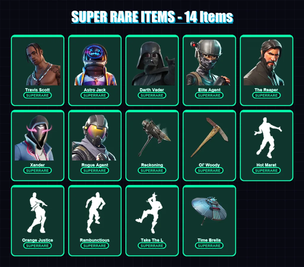 [PC/PSN] | Travis Scott | Astro Jack | Darth Vader | Elite Agent | The Reaper | 229 skin | 226 pickaxe | 200 emote | 205 glider | Lv2830