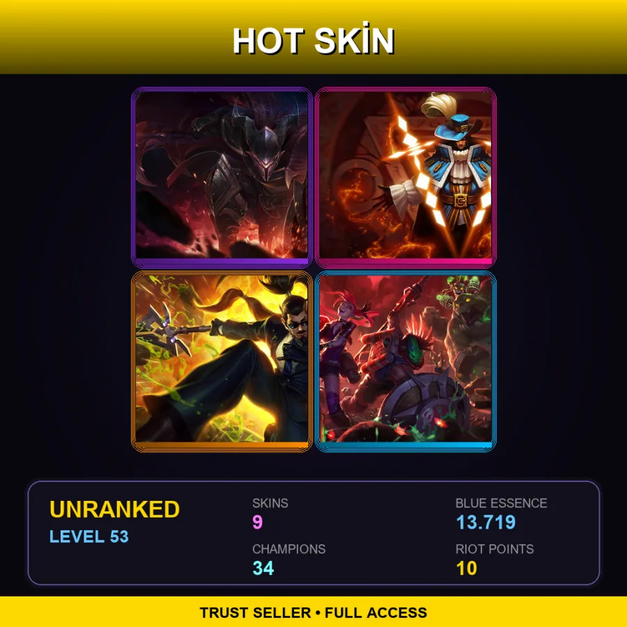 EUW | Lv53 | Unranked | 9 Skin | 34 Champ — LoL account