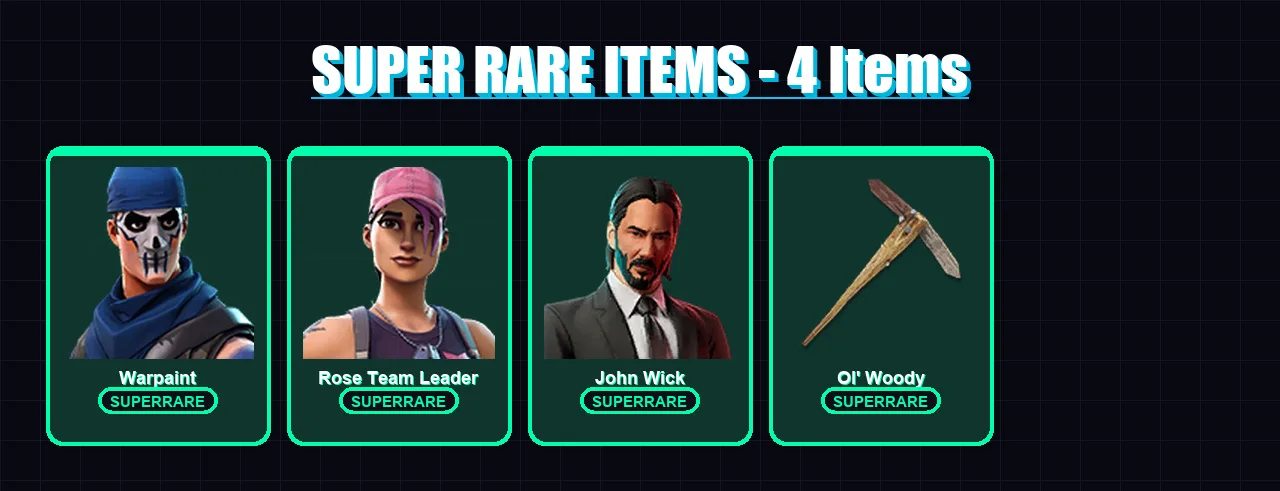 [PC/XBOX/PSN] | Warpaint | Rose Team Leader | John Wick | Drift | Rox | 34 skin | 37 pickaxe | 22 emote | 24 glider | Lv170