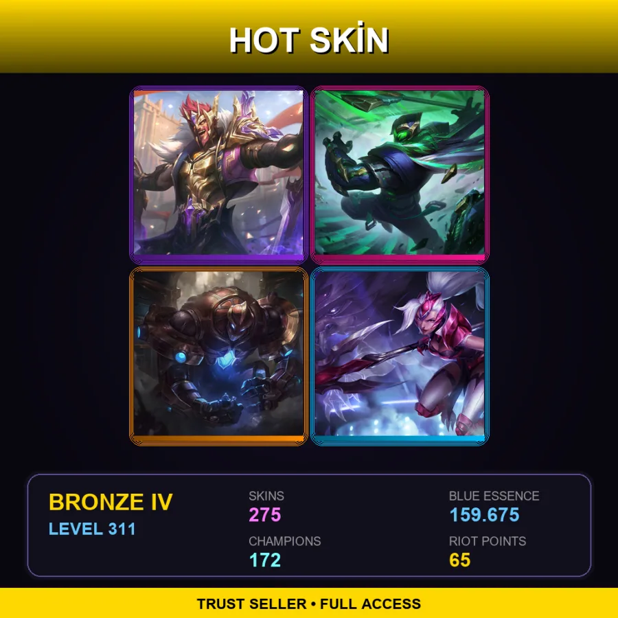 EUW | Lv311 | Bronze IV | 275 Skin | 172 Champ