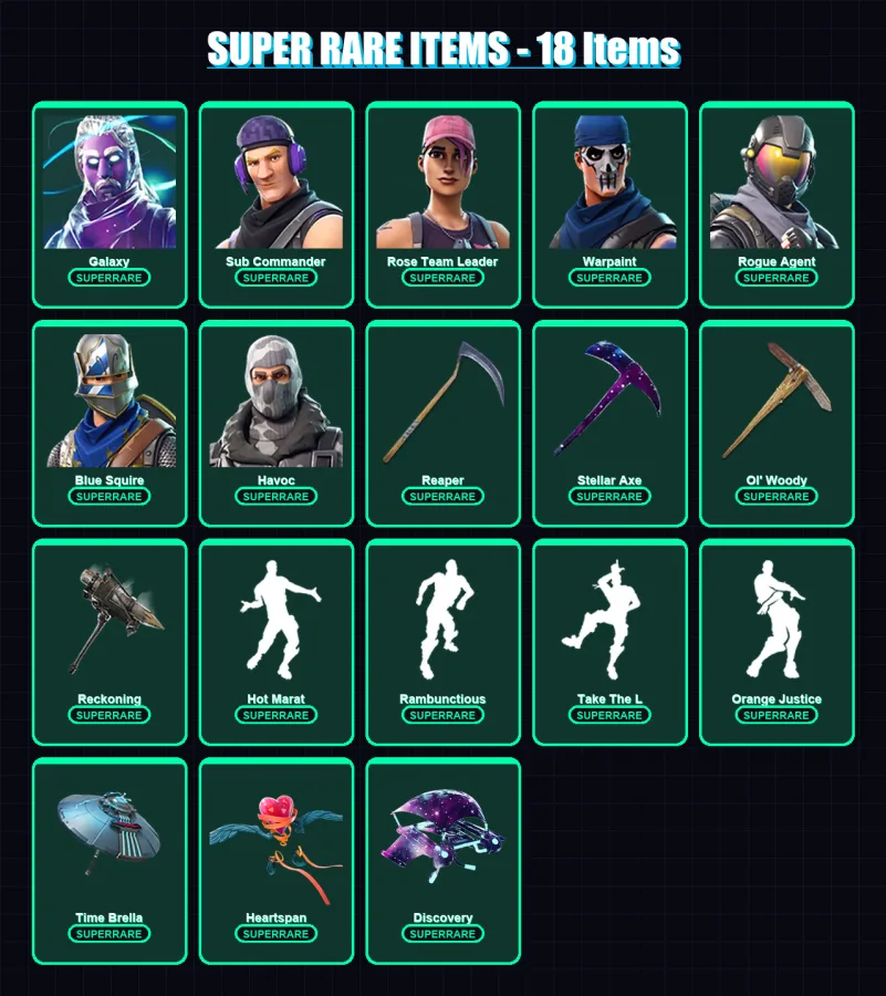 [PS4/PS5/PC] | Galaxy | Sub Commander | Rose Team Leader | Warpaint | Rogue Agent | 111 skin | 136 pickaxe | 108 emote | 101 glider | Lv1419