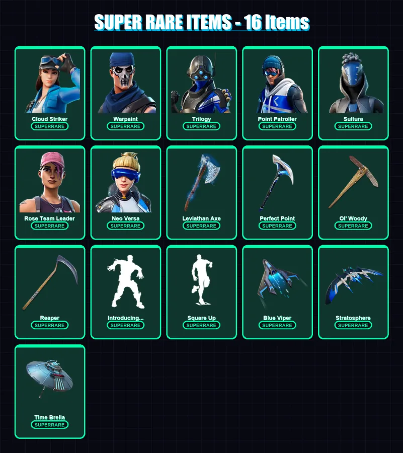 [PC/XBOX/PSN] | Cloud Striker | Warpaint | Trilogy | Point Patroller | Sultura | 166 skin | 204 pickaxe | 163 emote | 140 glider | Lv2453