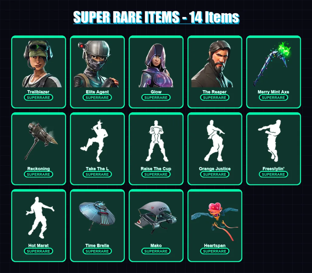 [PS4/PS5/XBOX/PC] | Trailblazer | Elite Agent | Glow | The Reaper | Blackheart | 103 skin | 105 pickaxe | 106 emote | 107 glider | Lv2067