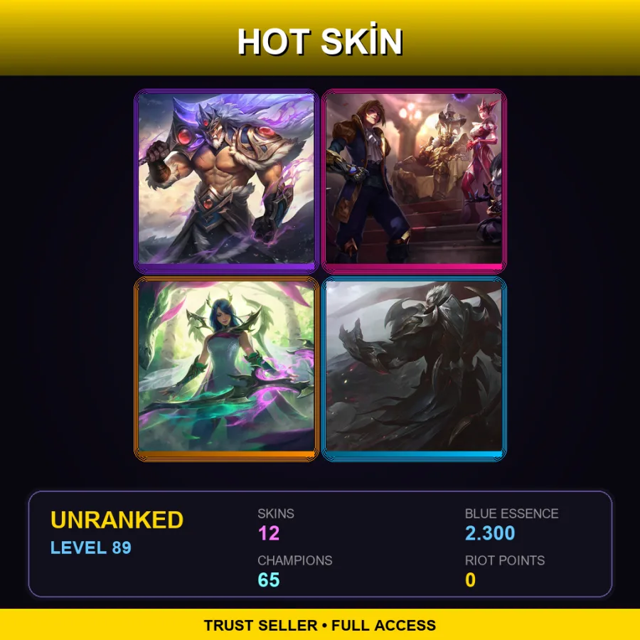 LAS | Victorious Tryndamere | King of Clubs Mordekaiser | Fae Dragon Ashe | God-King Darius | 12 Skin | 65 Champ | Lv89