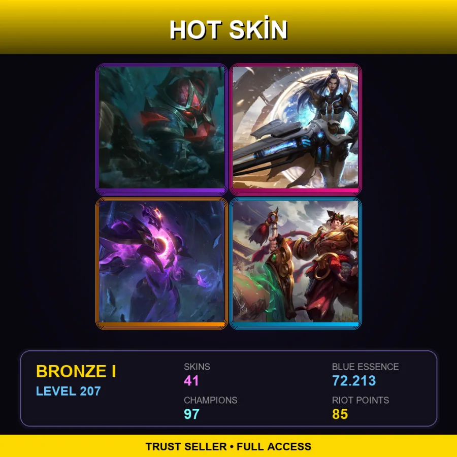 LAN | Conqueror Nautilus | Pulsefire Caitlyn | Dark Star Xerath | Warring Kingdoms Garen | 41 Skin | 97 Champ | Bronze I | Lv207