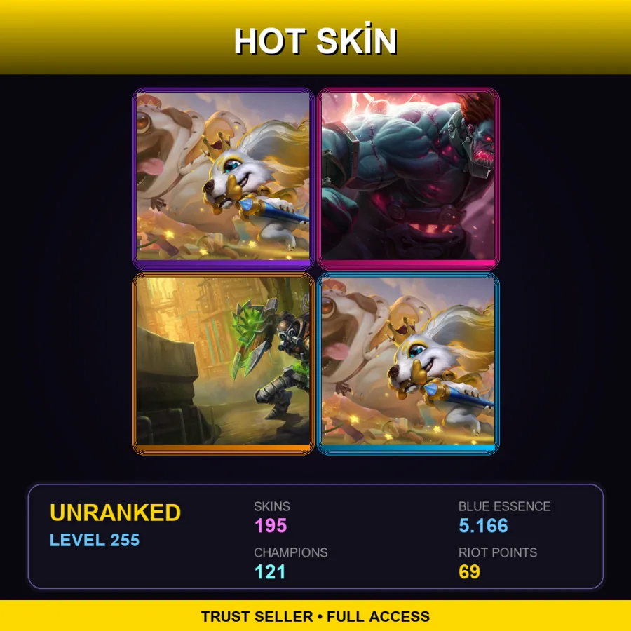 EUW | Lv255 | Unranked | 195 Skin | 121 Champ — LoL account