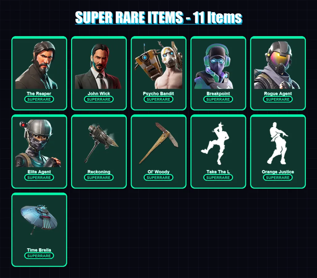 [PC/XBOX/PSN] | The Reaper | John Wick | Psycho Bandit | Breakpoint | Rogue Agent | 174 skin | 172 pickaxe | 110 emote | 129 glider | Lv1342