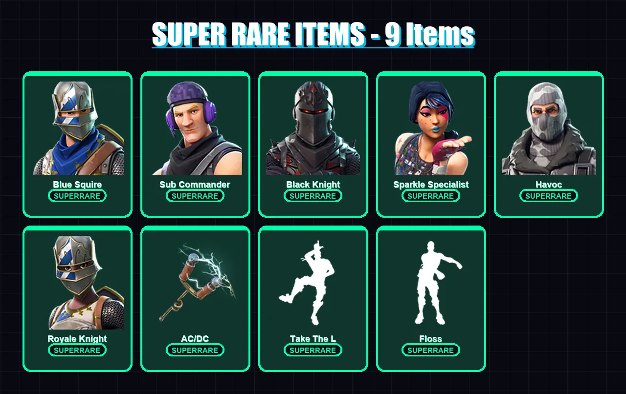 [PC/XBOX/PSN] | Blue Squire | Sub Commander | Black Knight | Sparkle Specialist | Havoc | 10 skin | 7 pickaxe | 10 emote | 10 glider | Lv158