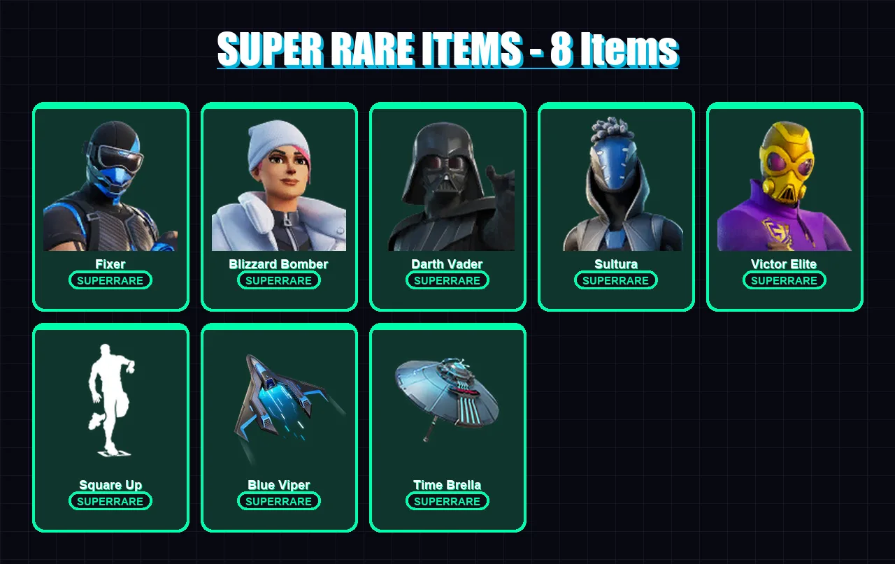 [PS4/PS5/XBOX/PC] | Fixer | Blizzard Bomber | Darth Vader | Sultura | Victor Elite | 143 skin | 197 pickaxe | 126 emote | 165 glider | Lv2305