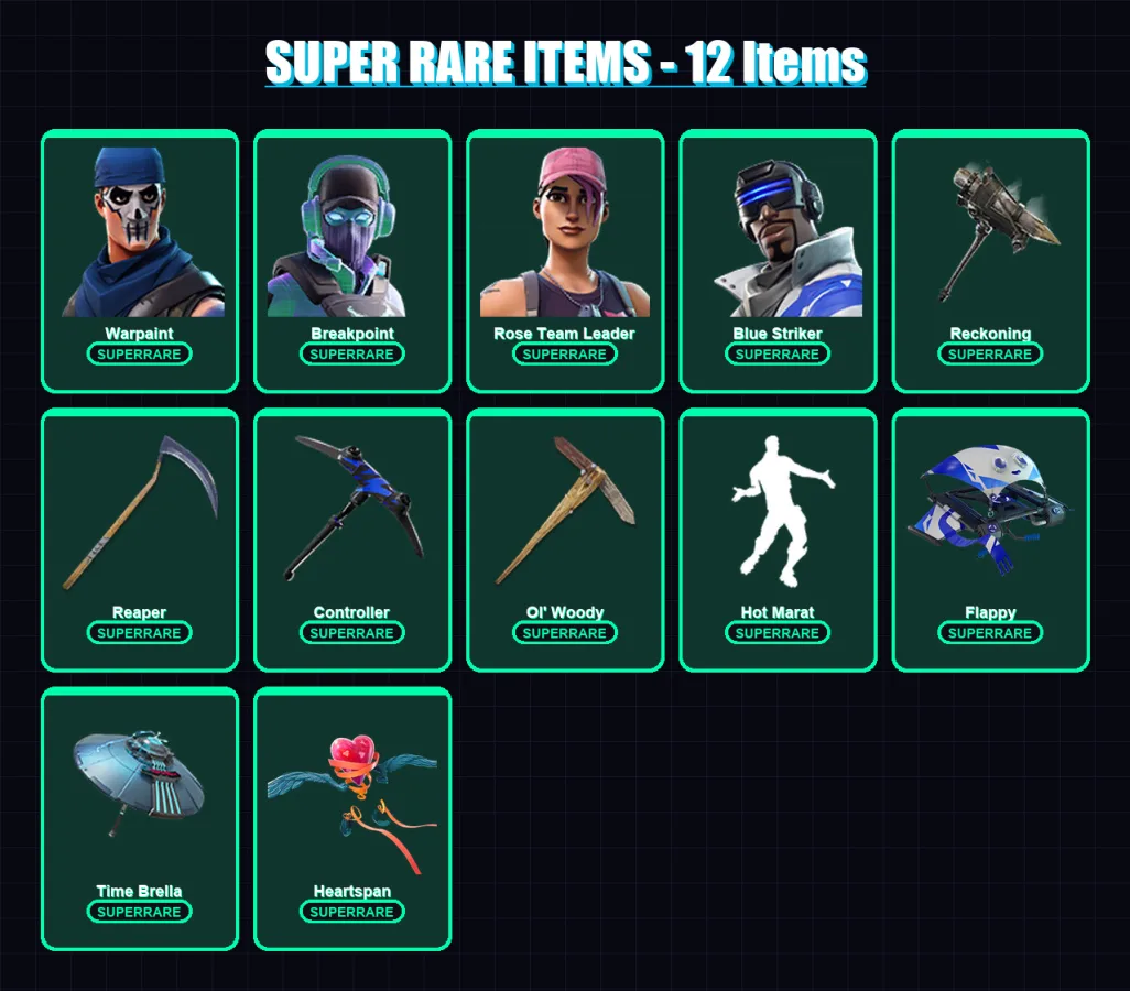 [PS4/PS5/XBOX/PC] | Warpaint | Breakpoint | Rose Team Leader | Blue Striker | The Origin | 150 skin | 130 pickaxe | 176 emote | 144 glider | Lv2058