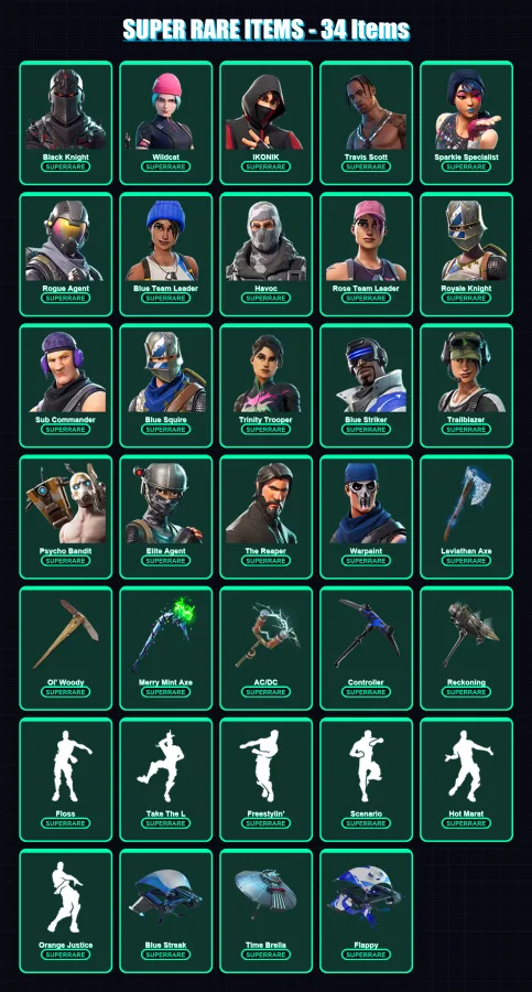[PC/XBOX/PSN] | Black Knight | Wildcat | IKONIK | Travis Scott | Sparkle Specialist | 330 skin | 254 pickaxe | 206 emote | 179 glider | Lv3479
