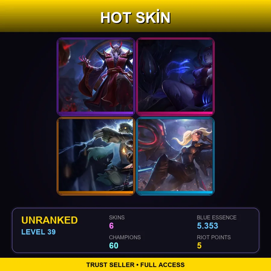 EUW | Lv39 | Unranked | 6 Skin | 60 Champ