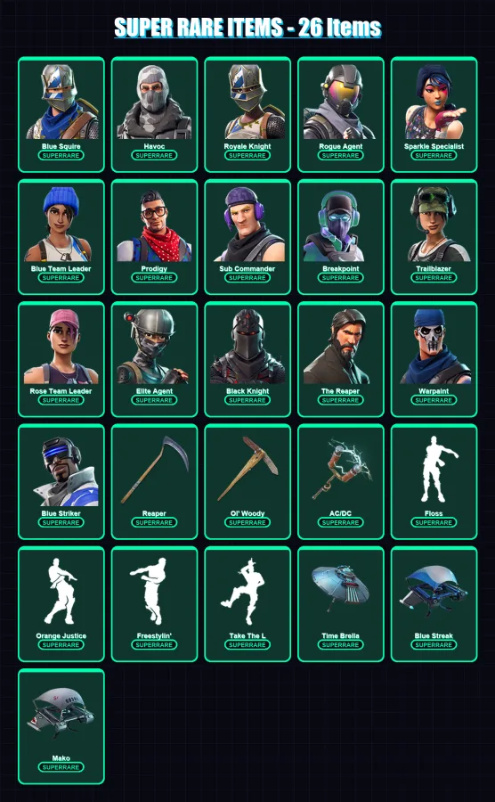 [PS4/PS5/XBOX/PC] | Blue Squire | Havoc | Royale Knight | Rogue Agent | Sparkle Specialist | 63 skin | 77 pickaxe | 57 emote | 68 glider | Lv1048