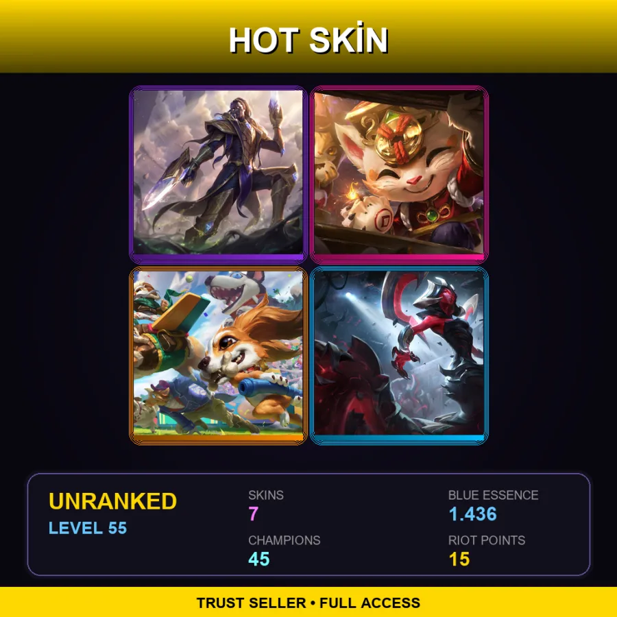 LAN | Lv55 | Unranked | 7 Skin | 45 Champ — LoL account