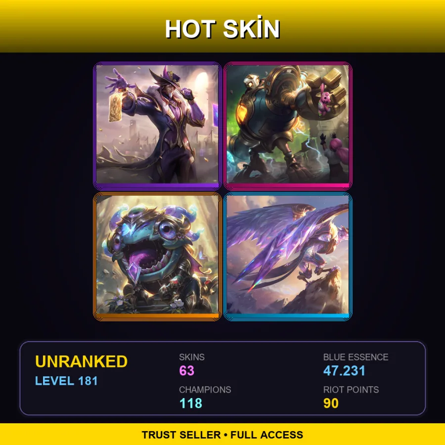 EUNE | Lv181 | Unranked | 63 Skin | 118 Champ