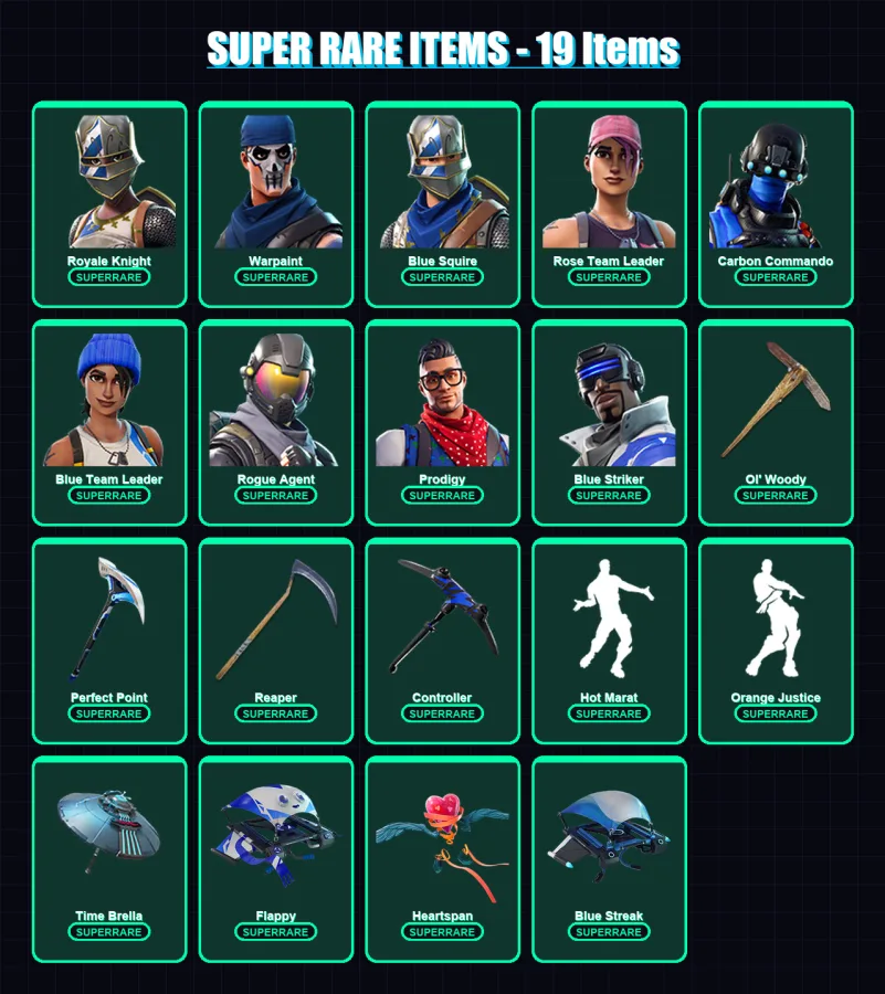 [PC/XBOX] | Royale Knight | Warpaint | Blue Squire | Rose Team Leader | Carbon Commando | 129 skin | 145 pickaxe | 138 emote | 131 glider | Lv2324