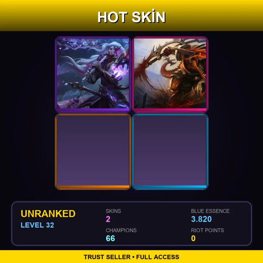 SG | Lv32 | Unranked | 2 Skin | 66 Champ — LoL account