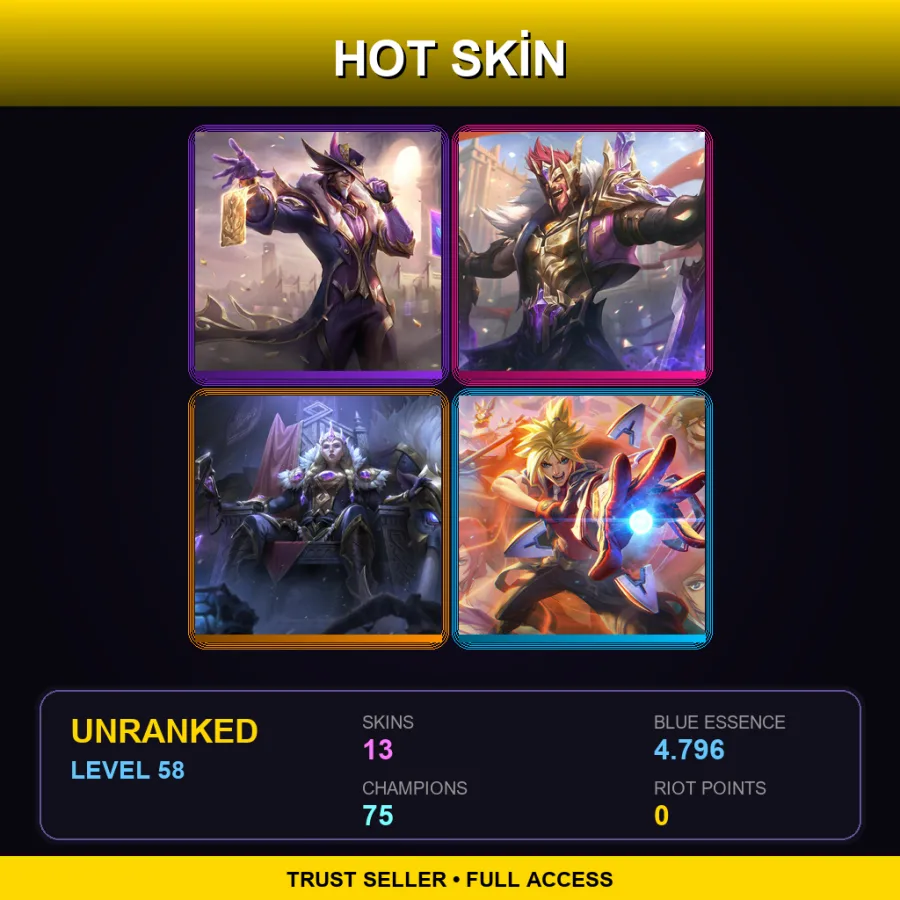 LAS | Lv58 | Unranked | 13 Skin | 75 Champ — LoL account