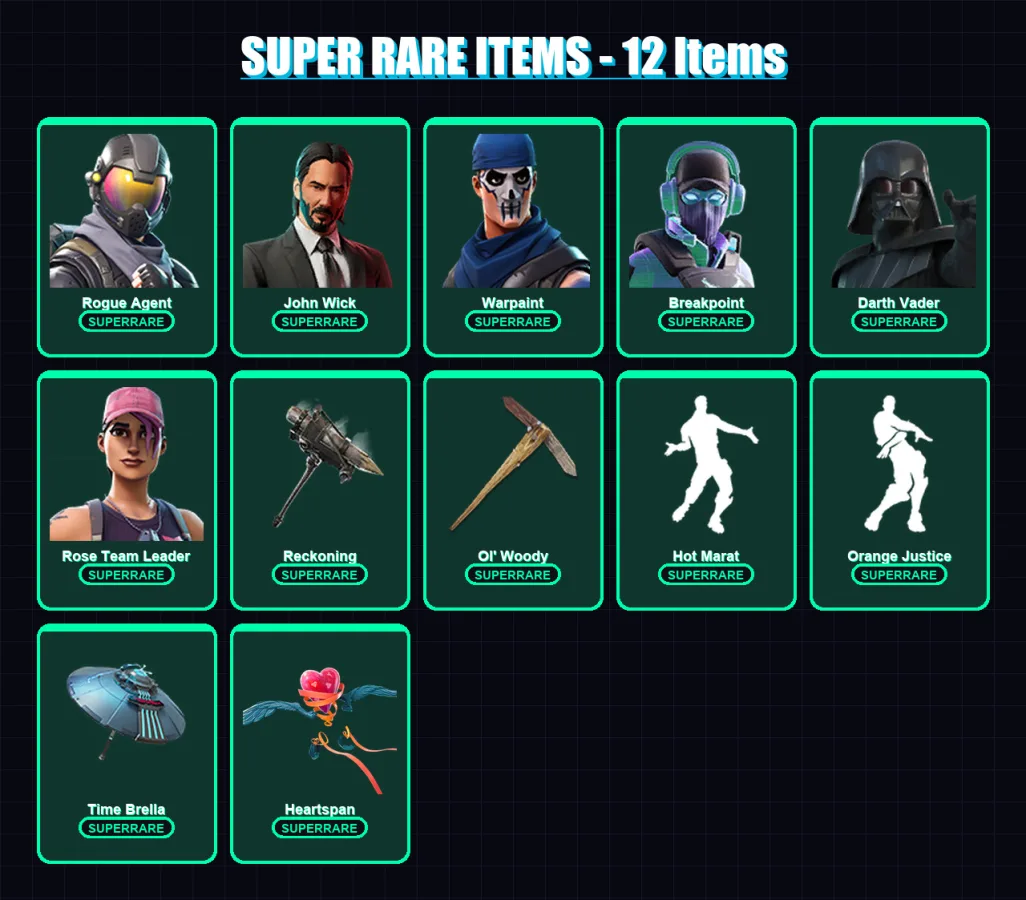 [PC/XBOX/PSN] | Rogue Agent | John Wick | Warpaint | Breakpoint | Darth Vader | 269 skin | 234 pickaxe | 176 emote | 179 glider | Lv2114