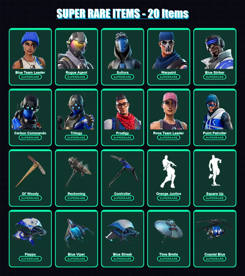 [PS4/PS5/XBOX/PC] | Blue Team Leader | Rogue Agent | Sultura | Warpaint | Blue Striker | 239 skin | 225 pickaxe | 244 emote | 168 glider | Lv2169