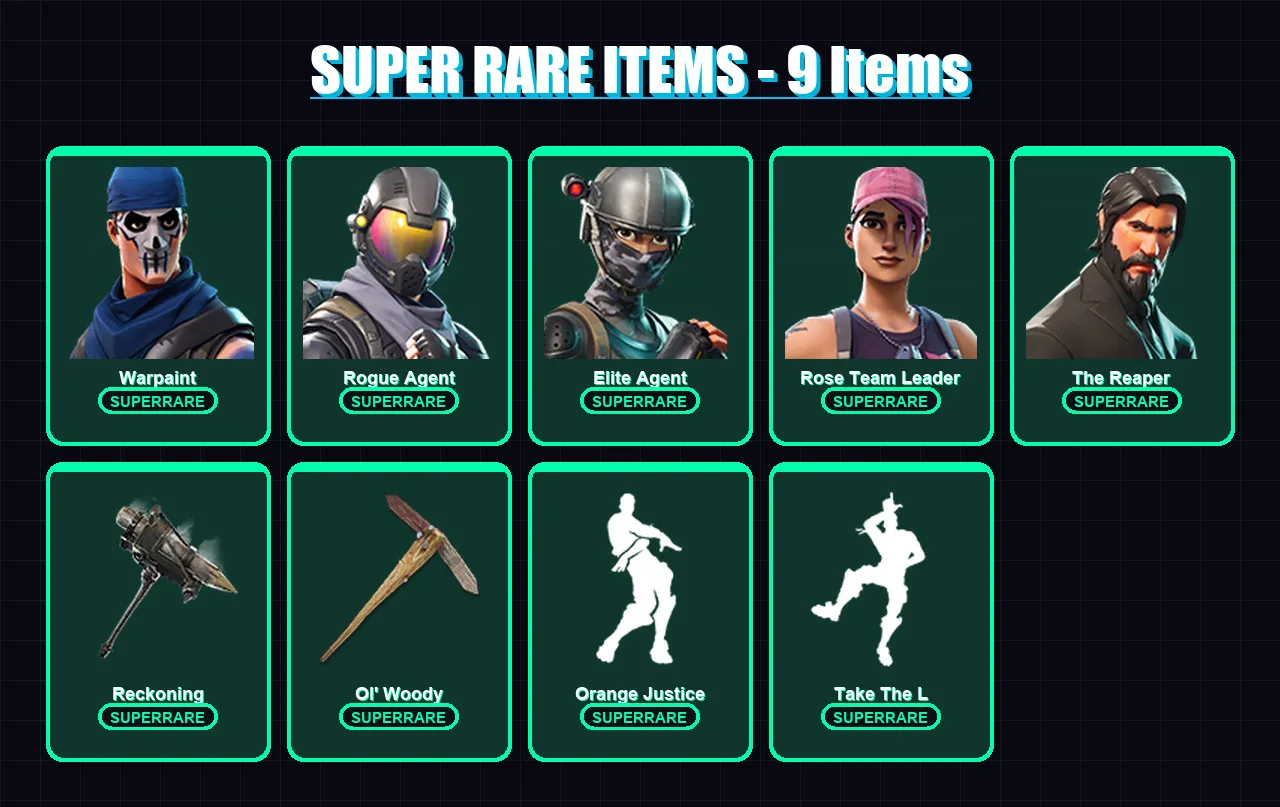 [PC/XBOX/PSN] | Warpaint | Rogue Agent | Elite Agent | Rose Team Leader | The Reaper | 18 skin | 14 pickaxe | 12 emote | 15 glider | Lv179 — Fortnite account