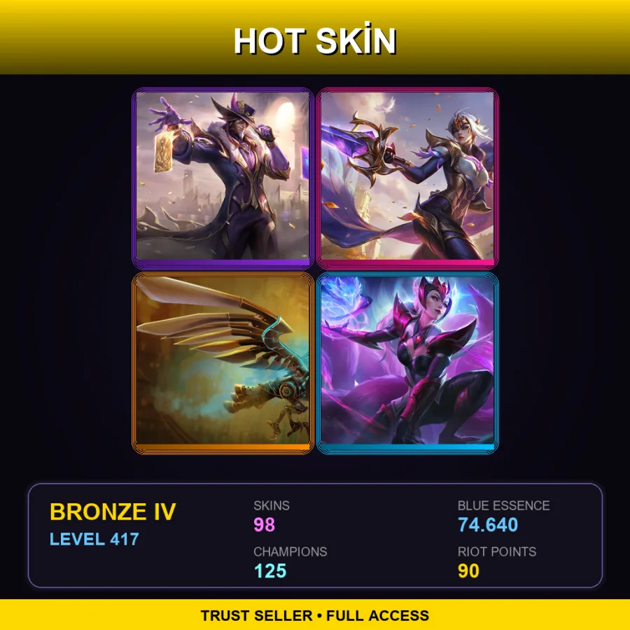 EUW | Lv417 | Bronze IV | 98 Skin | 125 Champ — LoL account