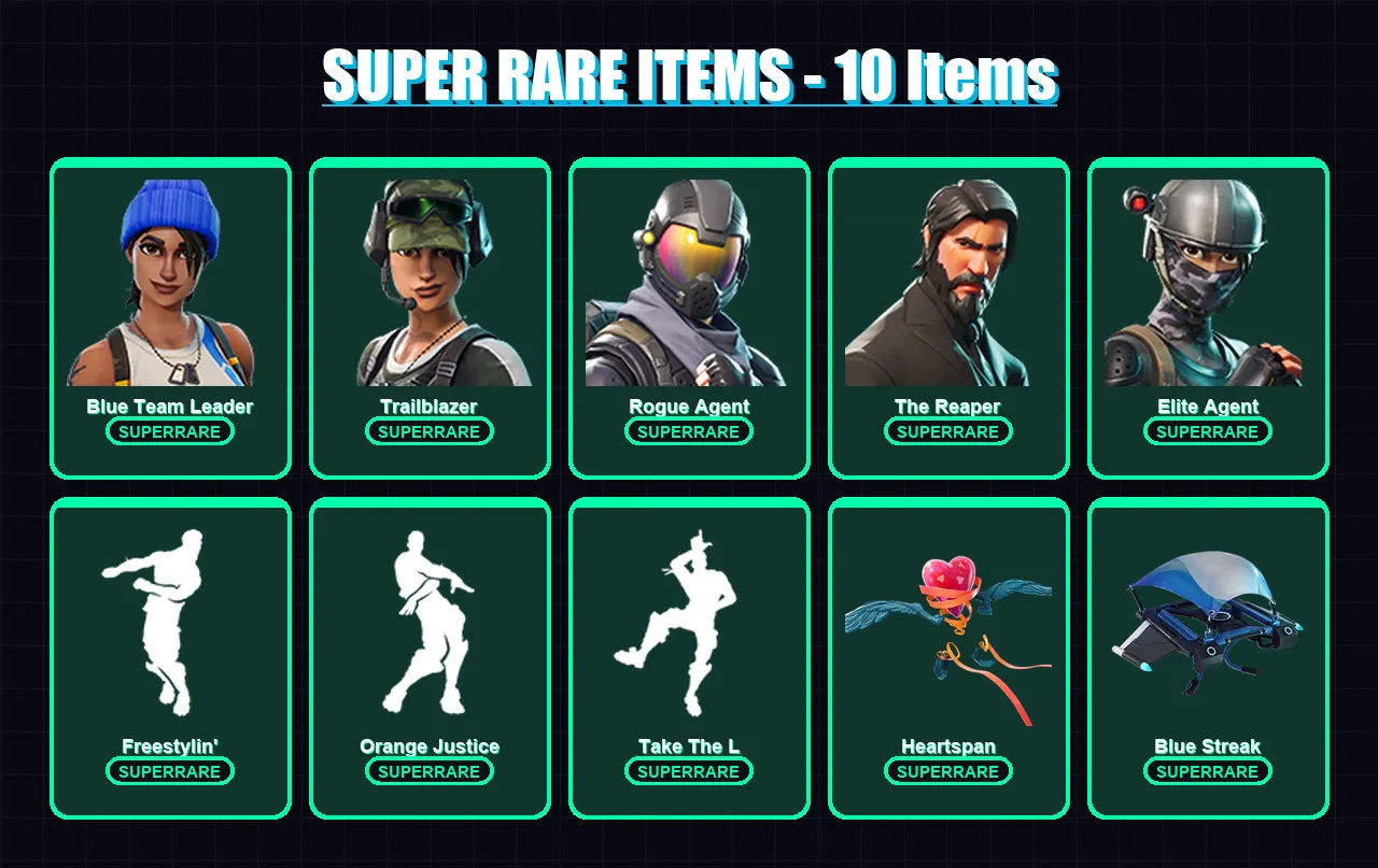 [PS4/PS5/XBOX/PC] | Blue Team Leader | Trailblazer | Rogue Agent | The Reaper | Elite Agent | 42 skin | 29 pickaxe | 38 emote | 39 glider | Lv598
