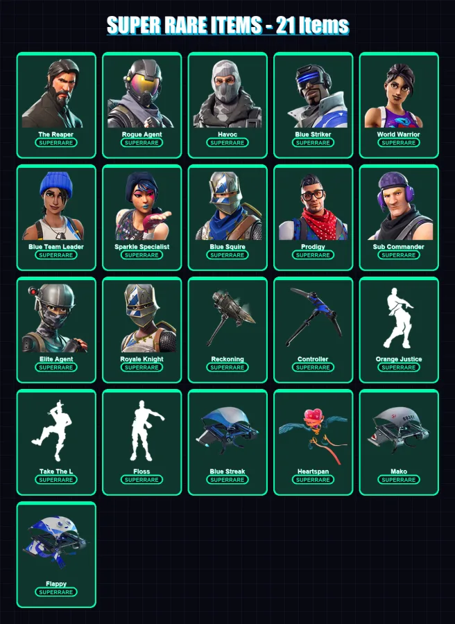 [PS4/PS5/PC] | The Reaper | Rogue Agent | Havoc | Blue Striker | World Warrior | 115 skin | 84 pickaxe | 93 emote | 90 glider | Lv1325