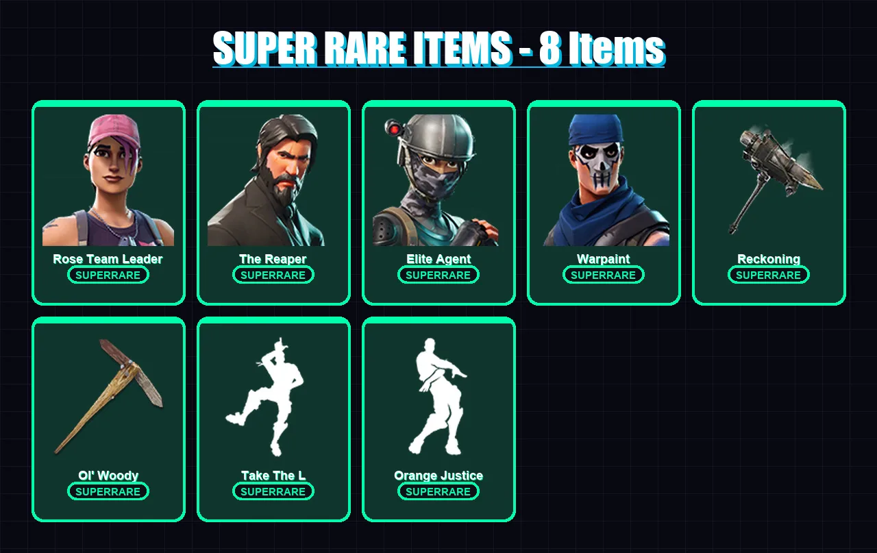 [PS4/PS5/XBOX/PC] | Rose Team Leader | The Reaper | Elite Agent | Warpaint | Calamity | 31 skin | 30 pickaxe | 22 emote | 32 glider | Lv415